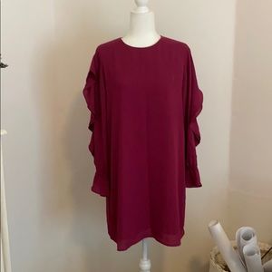 Magenta Ruffle sleeve dress